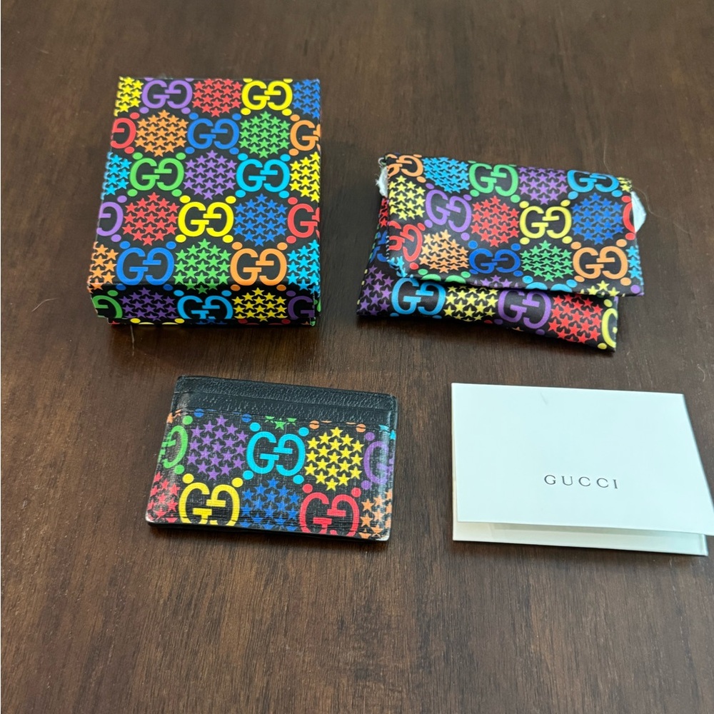 Gucci Multicolor Card Holder and Wallet Set